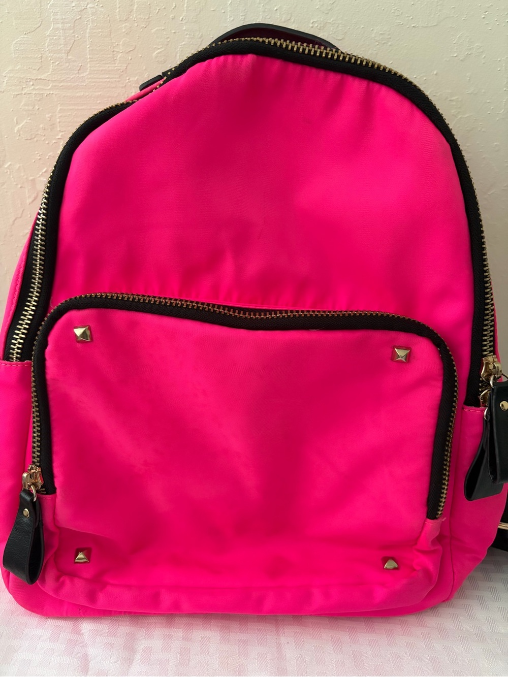 Bright Pink Women's Backpack with Gold Hardware